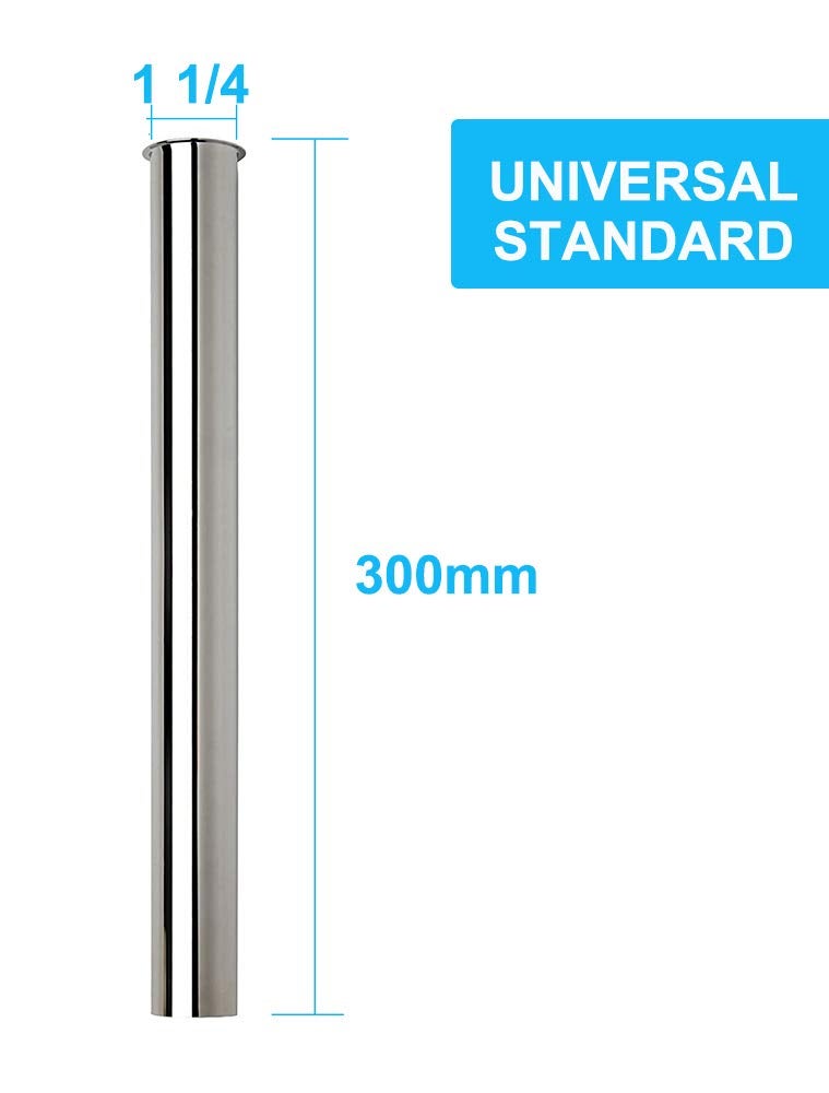 Keymark Flanged Sink Tailpiece 1-1/4" OD x 12", Brass Extension Tube for Trap, Inlet Waste Pipe Tubular Drain Connections, Chrome - Image 1